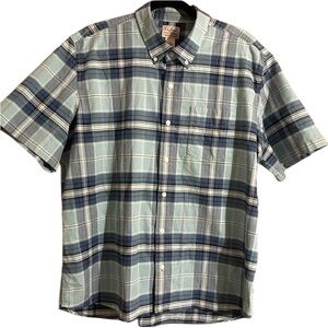 LL Bean XL - Slightly Fitted Button Down Short‎ Sleeve Shirt Blue Plaid